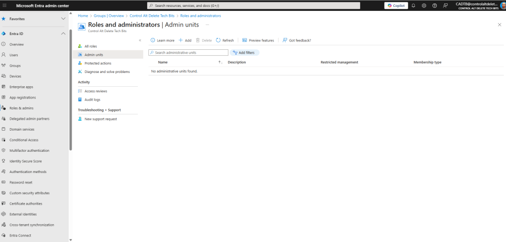 roles and administrators admin units