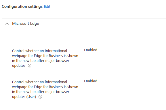 Intune Settings Catalog Stop the Edge for Business information page after major updates