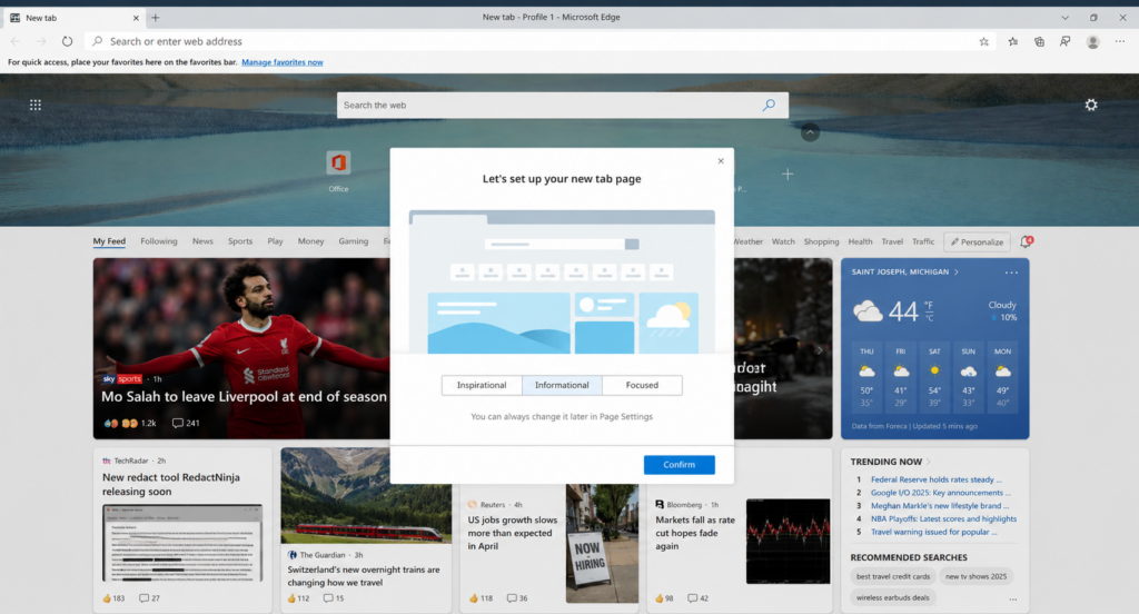  informational webpage for Edge