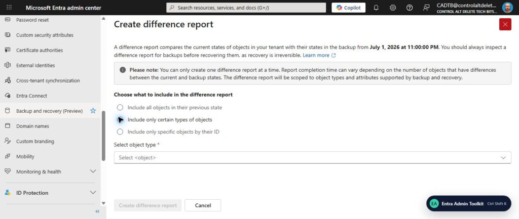 Microsoft Entra Backup and Recovery Supported object types