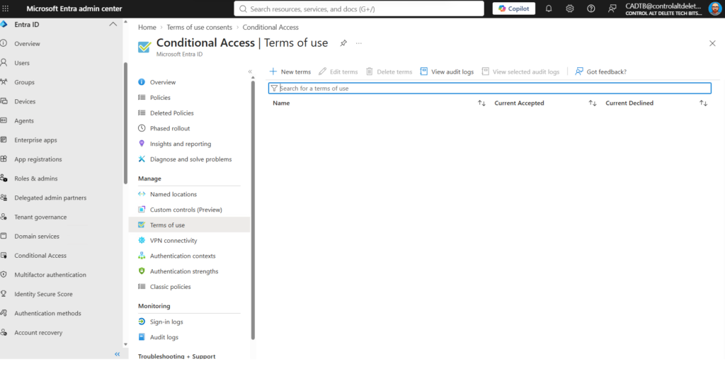 Microsoft Entra Terms of Use set up