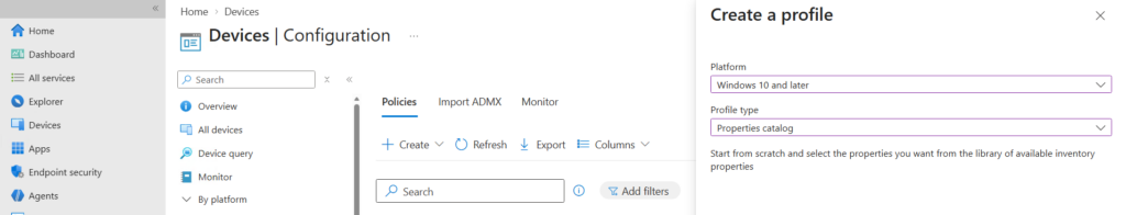 Intune properties catalog