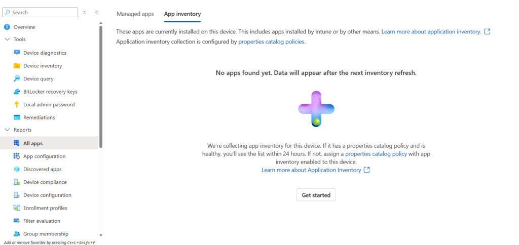 Microsoft Intune App Inventory unconfigured