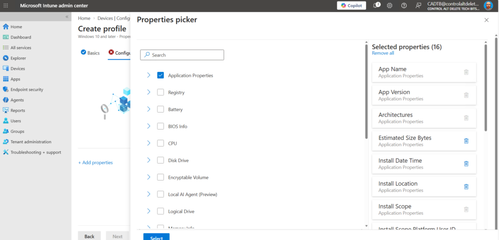 intune properties catalog Proerties picker