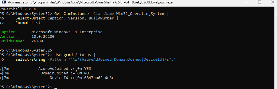powershell dsregcmd