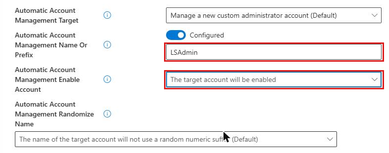 Intune LAPS automatic account management with a custom LSAdmin account set to enabled