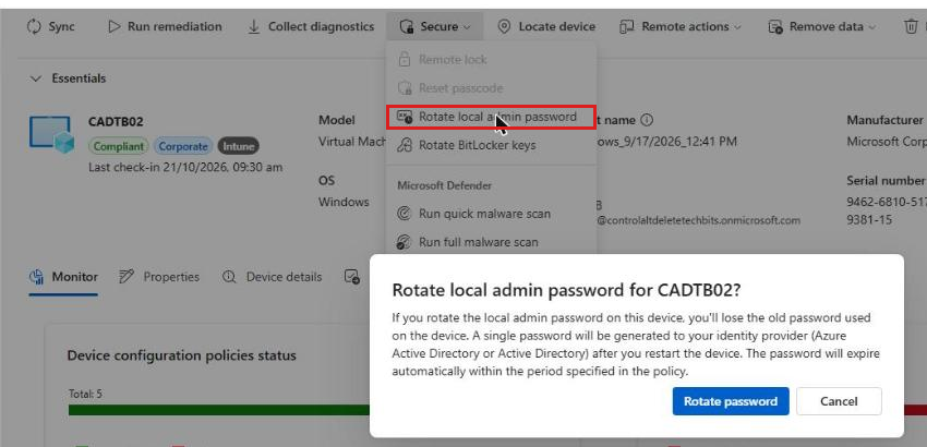 Intune LAPS rotate local admin password confirmation for CADTB02